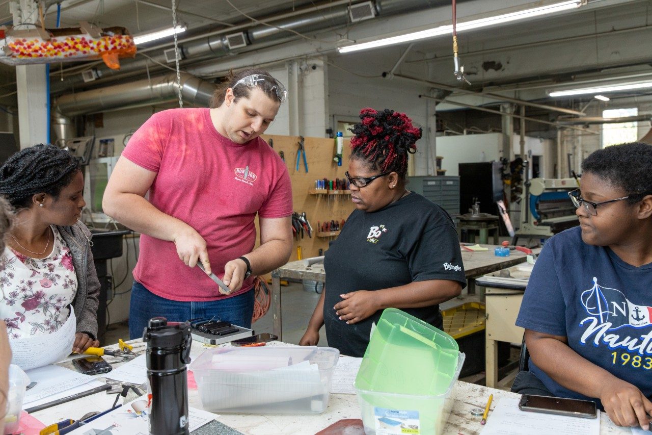 Vector Space, a community makerspace in Downtown Lynchburg, is working to implement expanded programming centered around workforce development and entrepreneurship support for underserved populations. Vector Space is currently partnering with HireLynchburg and Virginia Career Works on a 12-week Women in Machining Program.